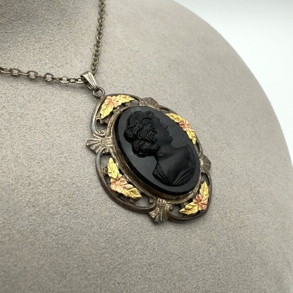 Vintage LS Peterson Sterling 12K GF Mourning Pendant Necklace 18"L - Picture 2 of 14